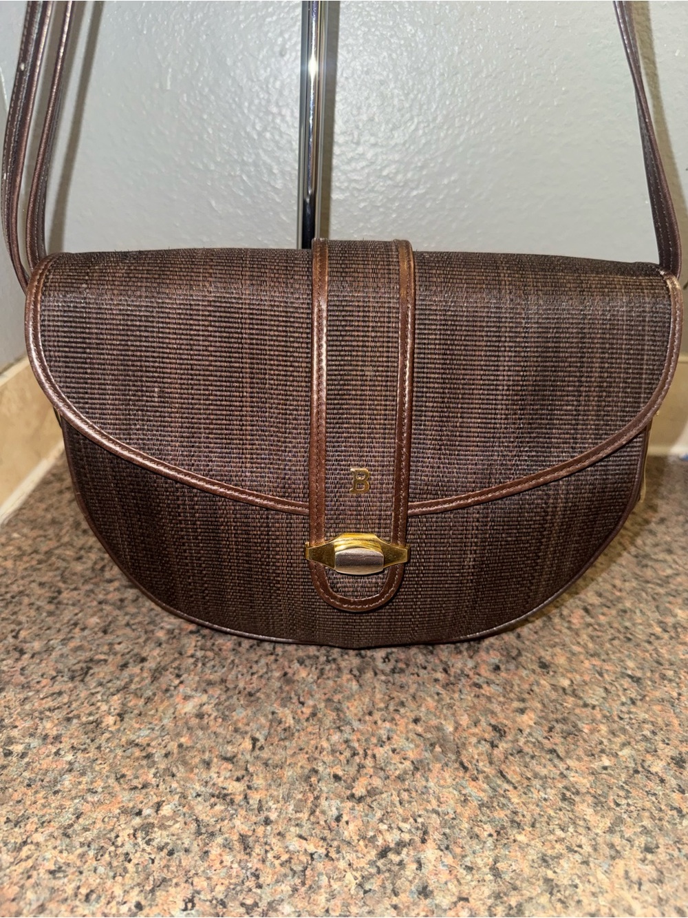 Bally vintage Brown Textured Half-Moon Crossbody Bag EUC